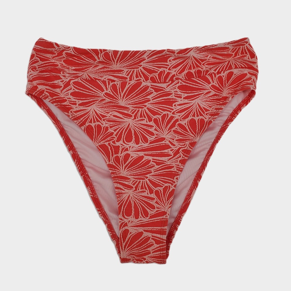Cupshe XSmall Floral Jacquard High Waisted Bikini Bottom Coral Pink Stretch New